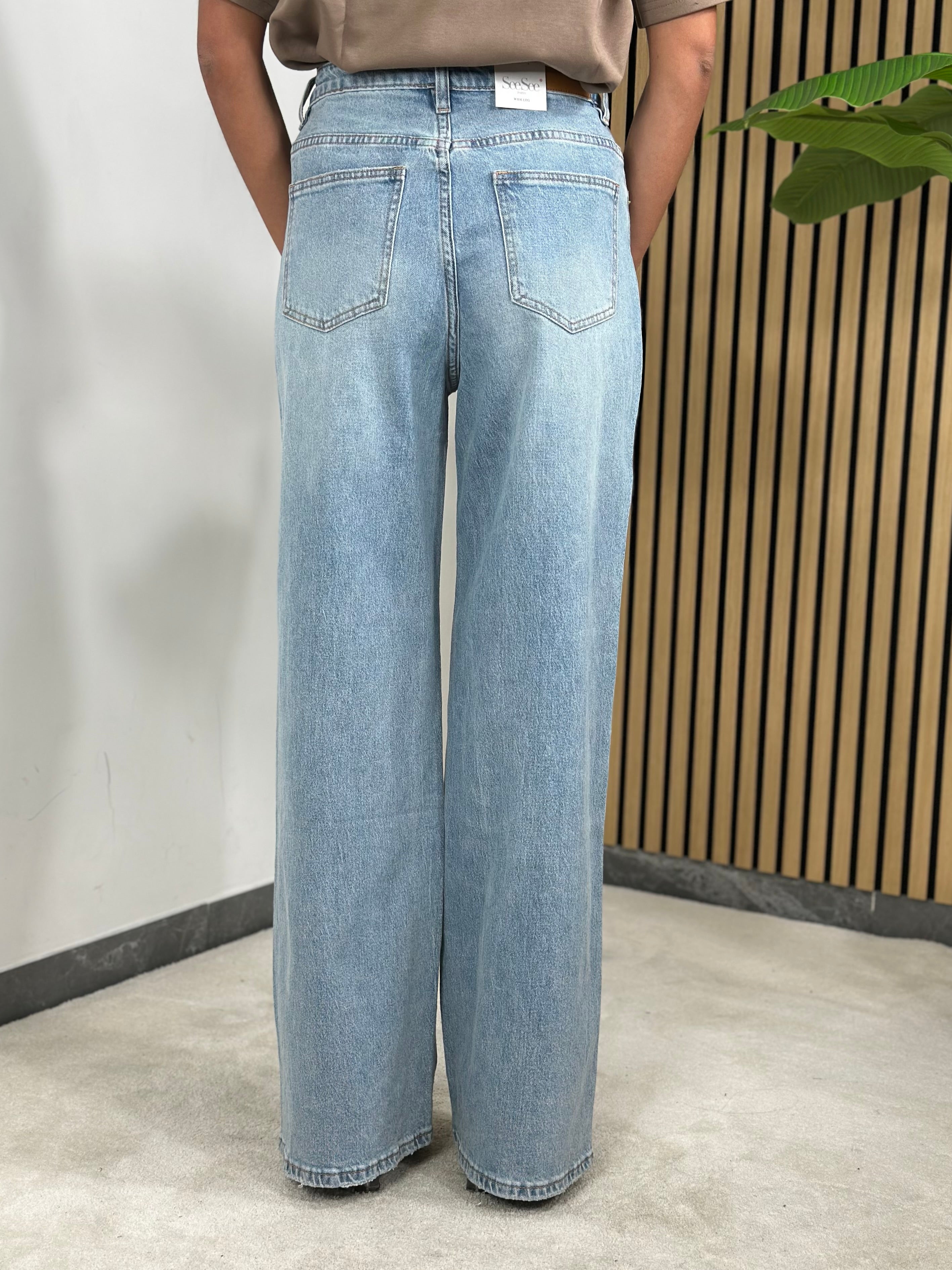 Jeans Chiusura Inversa Lavaggio Chiaro