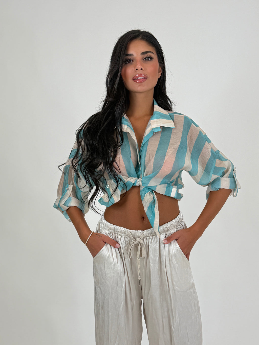 Camicia velata a righe