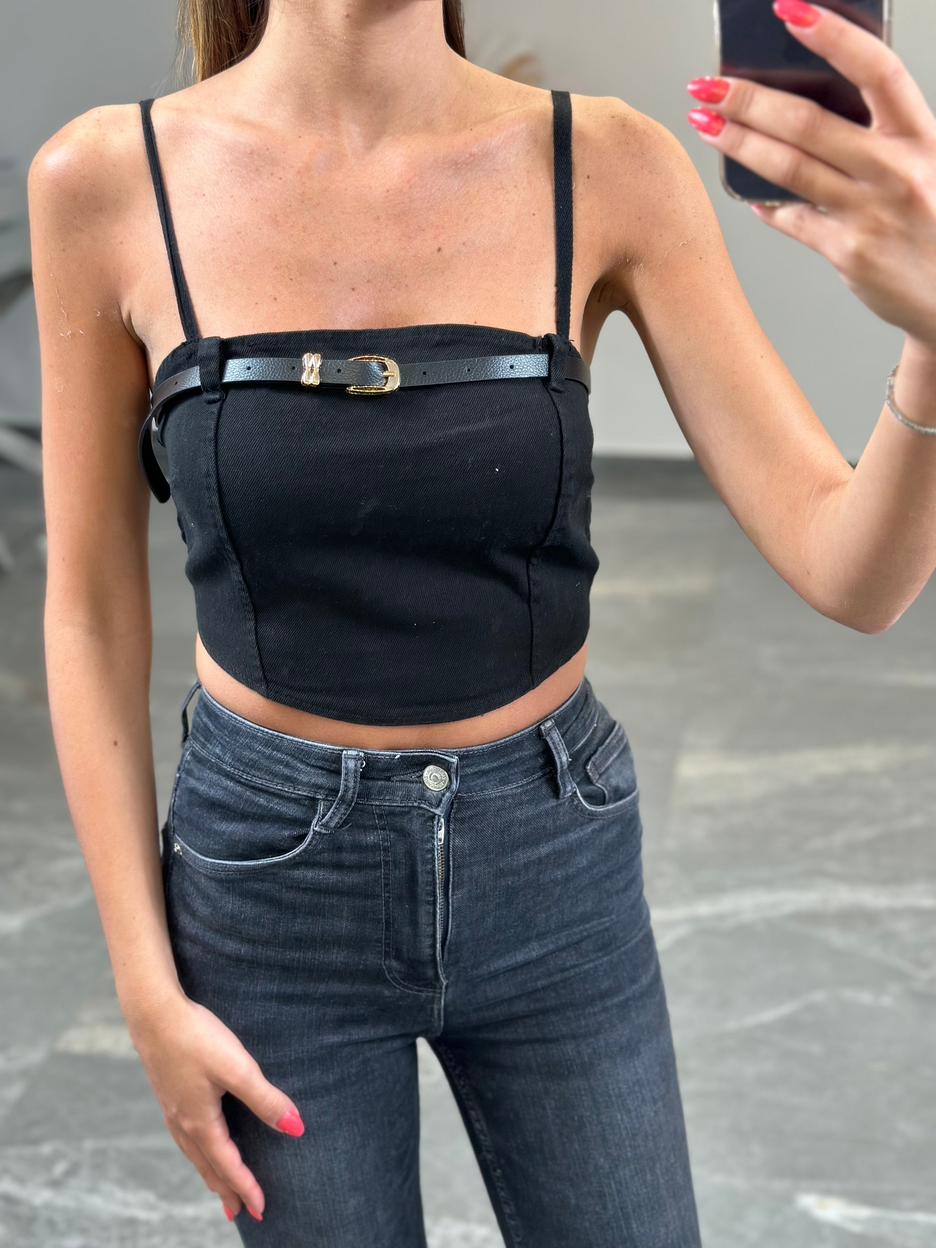 Top Denim con Cinta